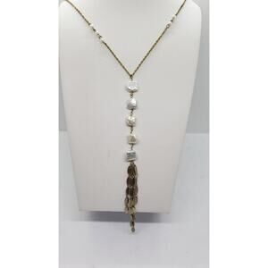 Freshwater Genuine Square Pearl Necklace With Long Metal Tassel Anthro